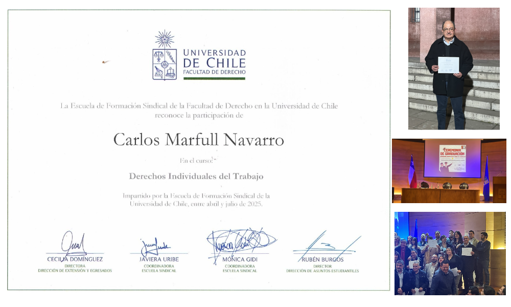 graduación de carlos marfull en  escuela sindical de la universidad de chile